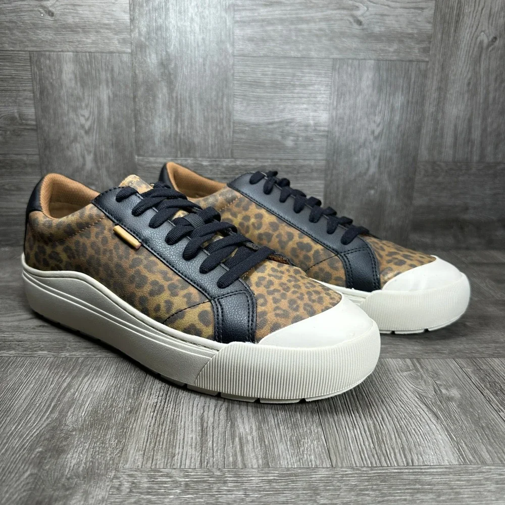 Dr. Scholl's Time Off Sneakers Women 10 Leopard Print Platform Lace Up NEW